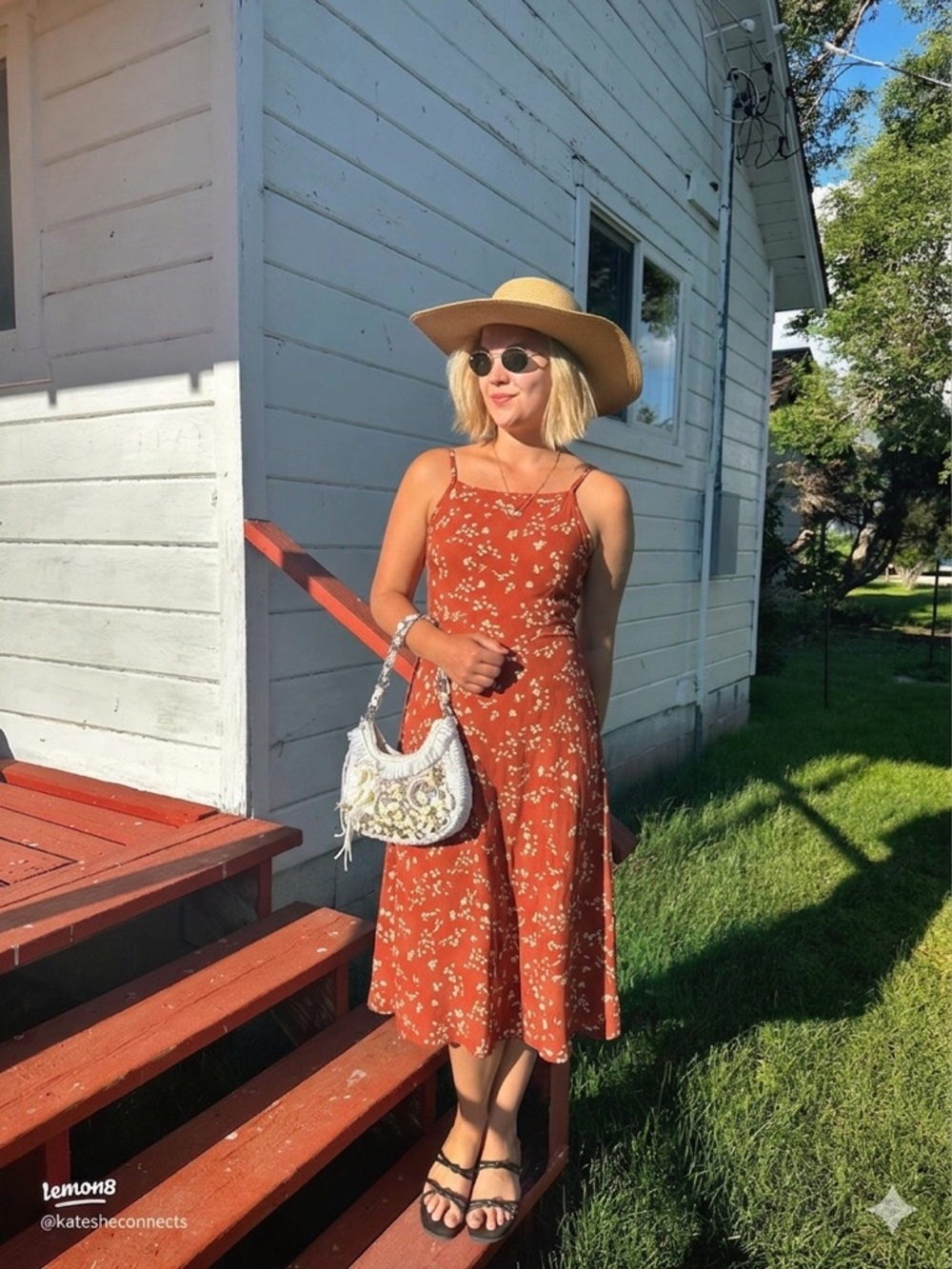 Pact Rust Floral Midi Dress - Picture 3 of 13